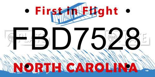 FBD7528 North Carolina License Plate