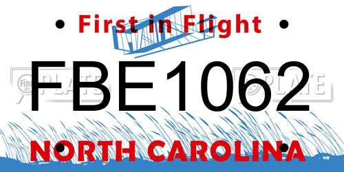 FBE1062 North Carolina License Plate
