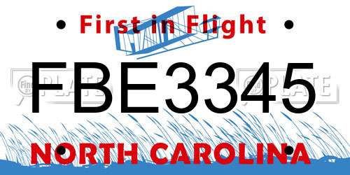 FBE3345 North Carolina License Plate