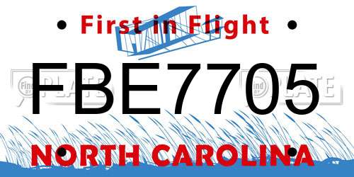 FBE7705 North Carolina License Plate