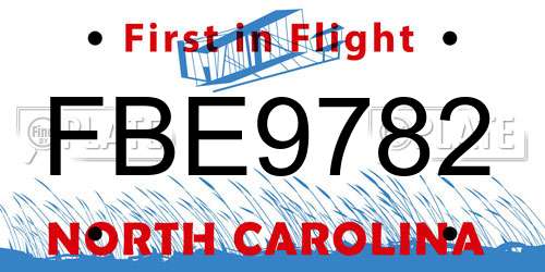 FBE9782 North Carolina License Plate