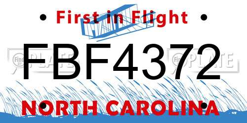 FBF4372 North Carolina License Plate