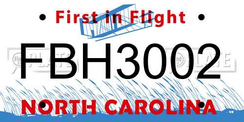 FBH3002 North Carolina License Plate
