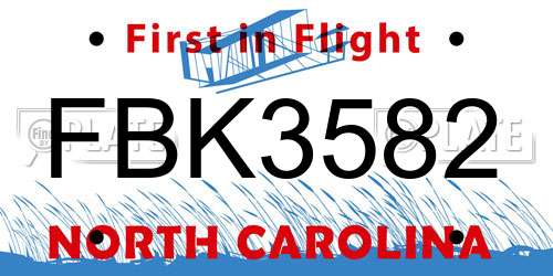 FBK3582 North Carolina License Plate