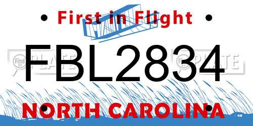 FBL2834 North Carolina License Plate