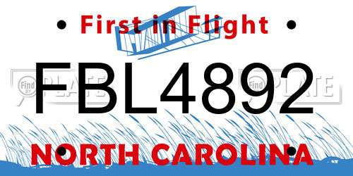 FBL4892 North Carolina License Plate