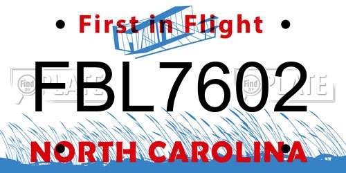 FBL7602 North Carolina License Plate