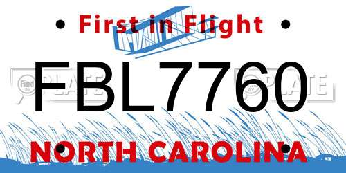 FBL7760 North Carolina License Plate