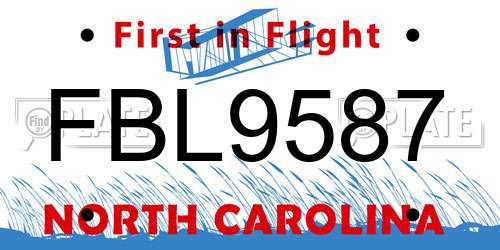 FBL9587 North Carolina License Plate