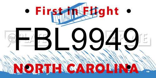 FBL9949 North Carolina License Plate