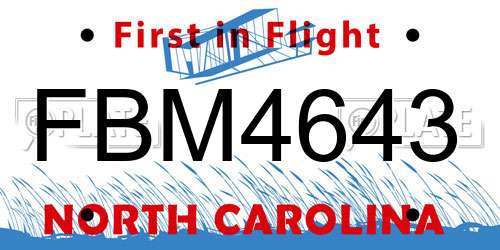 FBM4643 North Carolina License Plate