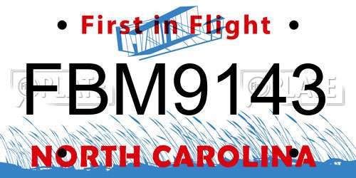 FBM9143 North Carolina License Plate