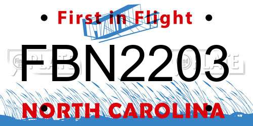 FBN2203 North Carolina License Plate
