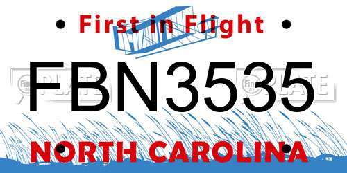 FBN3535 North Carolina License Plate