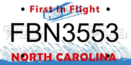FBN3553 North Carolina License Plate