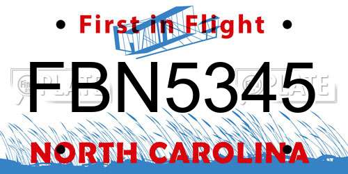 FBN5345 North Carolina License Plate
