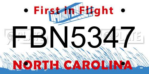 FBN5347 North Carolina License Plate