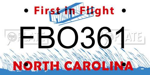 FBO361 North Carolina License Plate