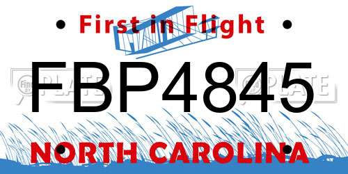 FBP4845 North Carolina License Plate