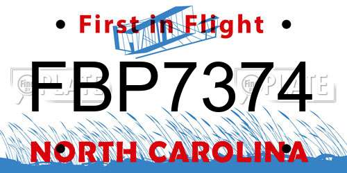FBP7374 North Carolina License Plate