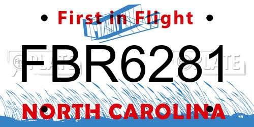 FBR6281 North Carolina License Plate