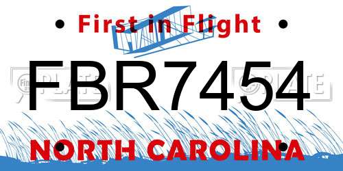 FBR7454 North Carolina License Plate