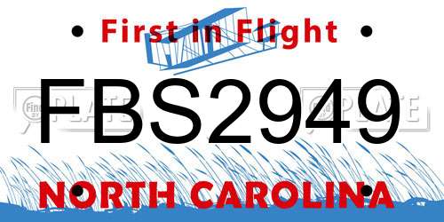 FBS2949 North Carolina License Plate