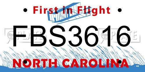FBS3616 North Carolina License Plate