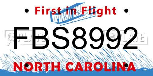 FBS8992 North Carolina License Plate