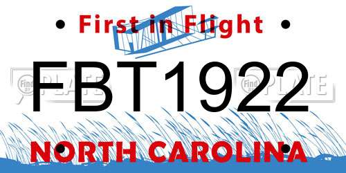 FBT1922 North Carolina License Plate