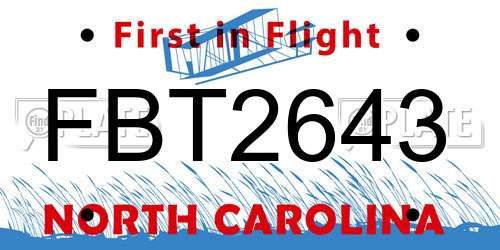 FBT2643 North Carolina License Plate