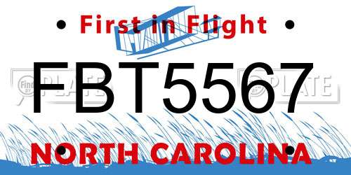 FBT5567 North Carolina License Plate