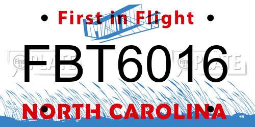 FBT6016 North Carolina License Plate