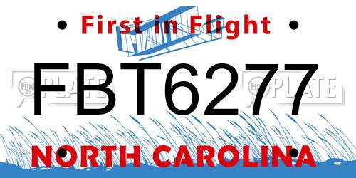 FBT6277 North Carolina License Plate
