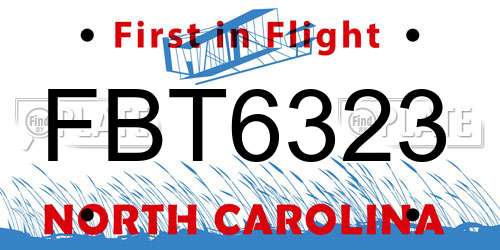 FBT6323 North Carolina License Plate