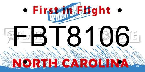 FBT8106 North Carolina License Plate