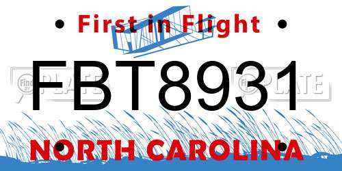 FBT8931 North Carolina License Plate