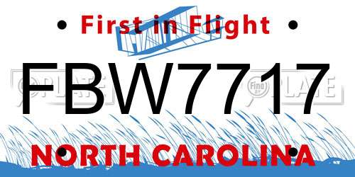 FBW7717 North Carolina License Plate