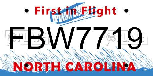 FBW7719 North Carolina License Plate
