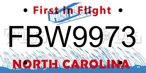 FBW9973 North Carolina License Plate