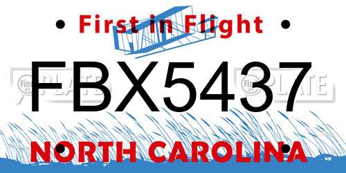 FBX5437 North Carolina License Plate