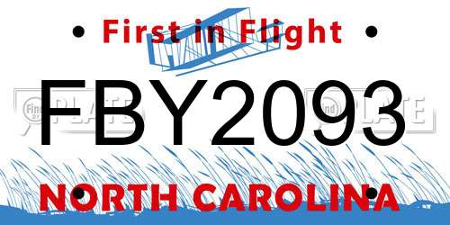 FBY2093 North Carolina License Plate