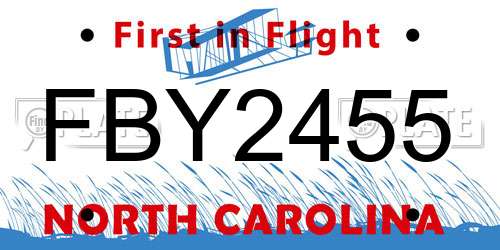 FBY2455 North Carolina License Plate
