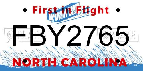 FBY2765 North Carolina License Plate