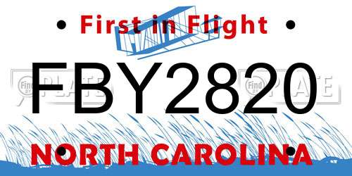 FBY2820 North Carolina License Plate