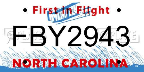 FBY2943 North Carolina License Plate