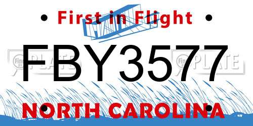FBY3577 North Carolina License Plate