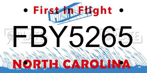 FBY5265 North Carolina License Plate