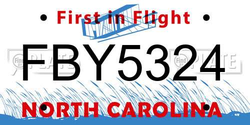 FBY5324 North Carolina License Plate