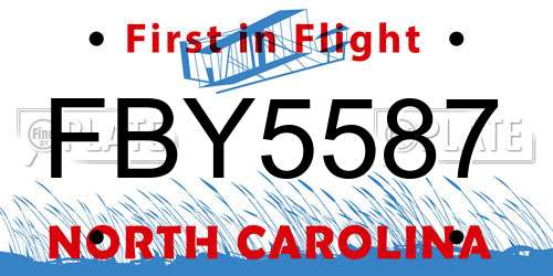 FBY5587 North Carolina License Plate